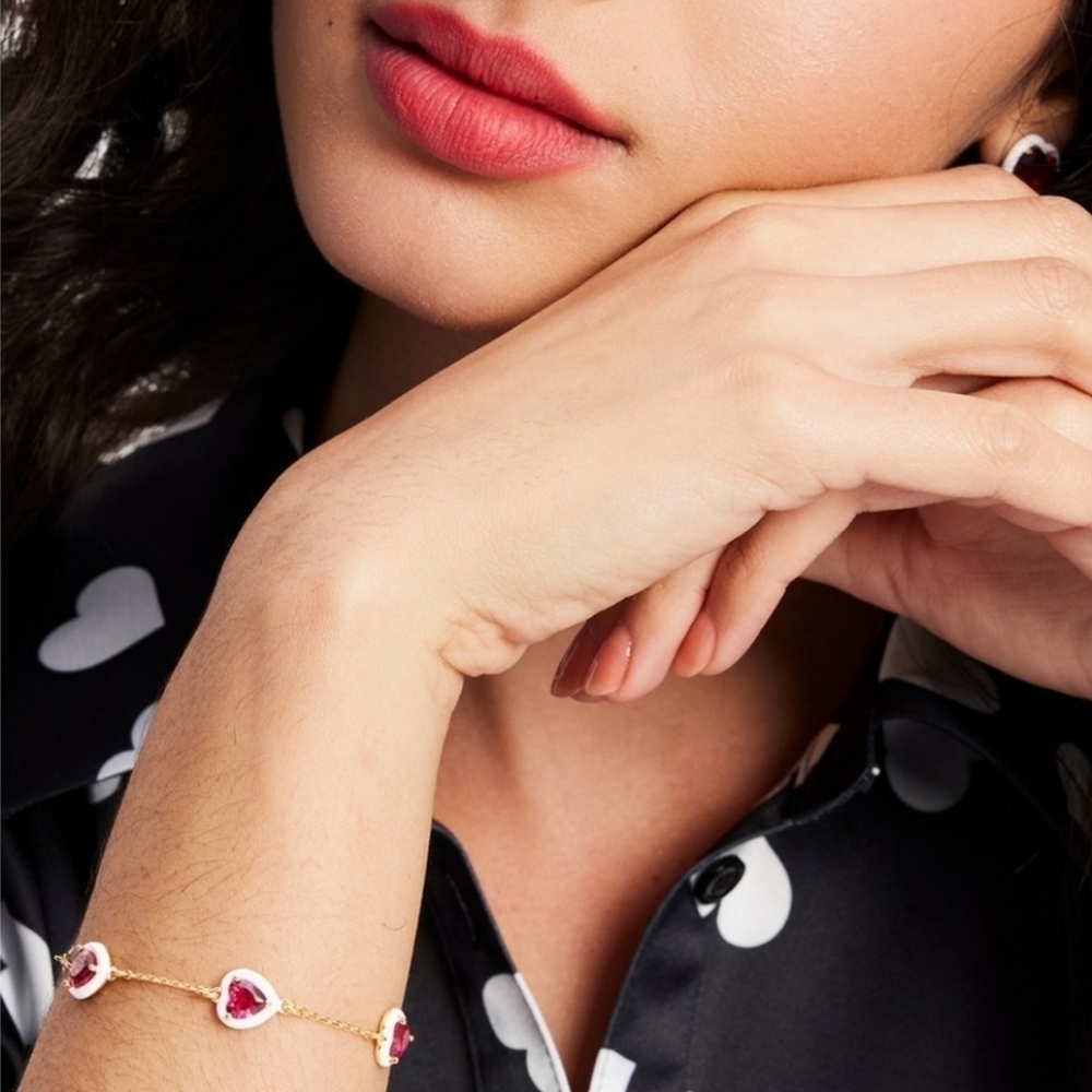 ❤️▪️Kate Spade▪️ Sweetheart Line Pink White Bracelet - Picture 2 of 5